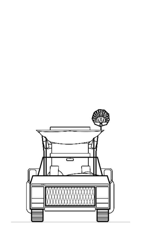 Line drawing of Rexan from the front in 2017