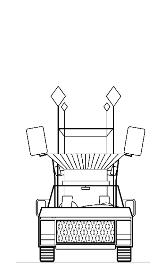 Line drawing of Rexan from the front in 2018